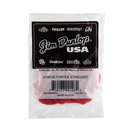 Dunlop Tortex Standard, 0.50Mm, Red Guitar Pick, 72 Pack #TOP3