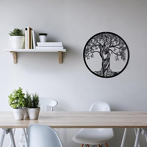 Metal Wall Decor, Tree Art Wall Sculpture, Metal Wall Art Hanging For Living Room Bedroom Indoor Outdoor, 12 Inch Laser Cut Rustic Black Tree Of Life (Black) #TOP4
