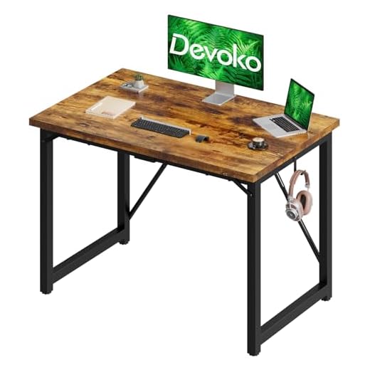 Devoko Computer Desk 100 x 50 x 75 cm, Home Office desk, Study Writing Small Desks, Gaming Deske for Home Workstations, Industrial Design Black Desk Metal Frame, Rustic Brown