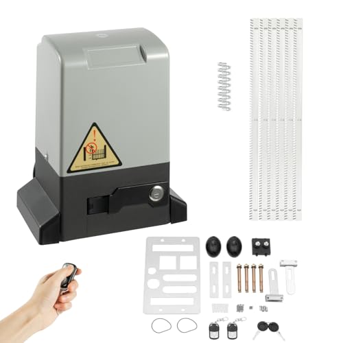 370W Electric Sliding Gate Opener 800Kg 12m Automatic Sliding Gate Opener IP44 Waterproof Low Noise <50dB Electric Gate Opener Kit with 2 Remote Control & 2 Infrared Sensors & 6 Gear Racks