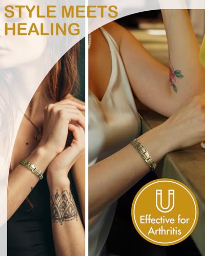Feraco Magnetic Bracelet for Women Titanium Steel Magnetic Bracelet with Neodymium Magnets, Christmas Jewelry Gifts (8.66, 2X Strength Silver & Gold)2
