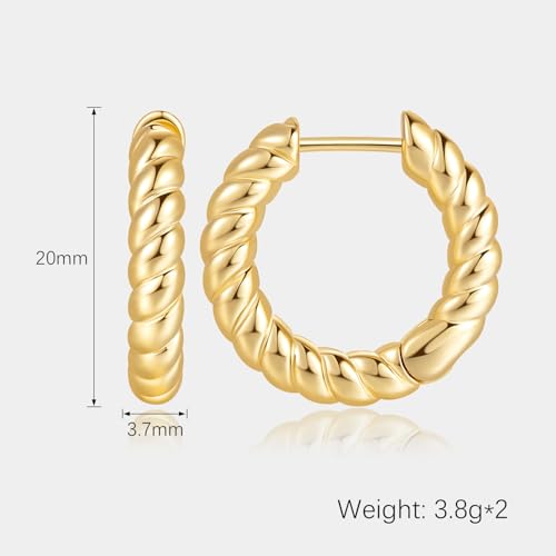 Eloqueen 14K Gold Earrings for Women Twisted Gold Hoop Earrings Hypoallergenic Earring for Women Trendy Lightweight Golden Earring Hoops 20mm4