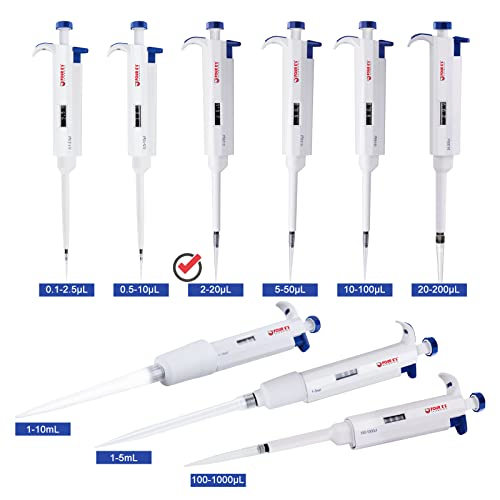 Lab Single Channel Pipettors, Four E's Scientific Manual Adjustable Pipettes, 2-20Ul Volume Micro Pipettes #TOP4