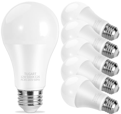 TUGART A19 E26 LED Bulbs, 100 Watt Equivalent Medium Base Light Bulbs, 1200lm, Daylight 5000K, 6-Pack