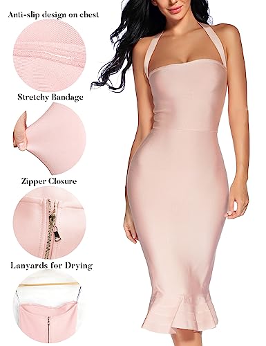 Image of houstil Women's V Neck Halter Fishtail Bandage Bodycon Dress Party
