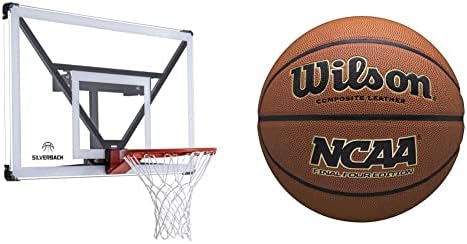 Silverback NXT 54" Wall Mounted Adjustable-Height and Fixed Basketball Hoop with QuickPlay Design & Wilson Sporting Goods Wilson NCAA Final Four Edition Basketball, Official - 29.5", WTB1233, Brown