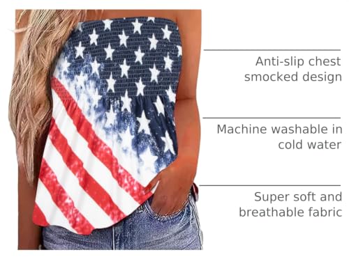 American Flag Strapless Bandeau Tank Women 4th of July Sleeveless Ruffled Backless Tube Summer Patriotic Smocked Tops by LOTUCY - Image 3