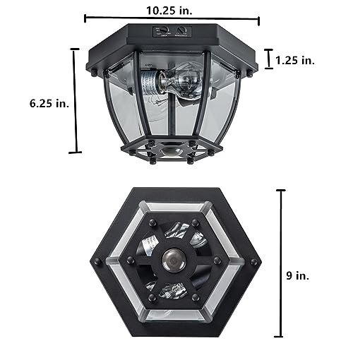 Laplusbelle Motion Sensor Flush Mount Ceiling Light Fixture, 2-Light Outdoor Porch Lights Ceiling Mount, Waterproof Matte Black Manual Dusk to Dawn Flush Mount Light Ceiling Lamp, E26 Socket by Laplusbelle - Image 6
