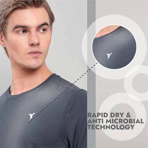 Image of TECHNOSPORT Men's Slim Fit Polyester Activewear Sports T-Shirt with Moisture-Wicking Comfort for Workout, Running & Gym