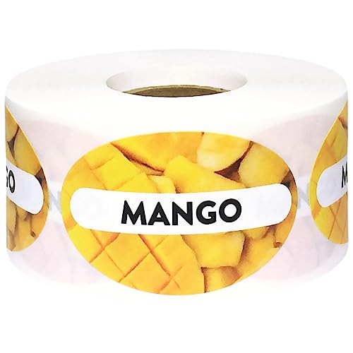 Mango Grocery Store Food Labels 1.25 x 2 Inch Oval Shape 500 Total Adhesive Stickers