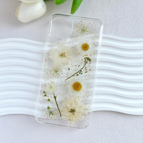 LSEEKA for iPhone 11 Pro Max Clear Case with Pressed Real Flowers Design,Glitter Cute White Floral Pattern Slim Soft TPU Protective Women Girl's Phone Cover for iPhone 11 Pro Max by LSEEKA - Image 2