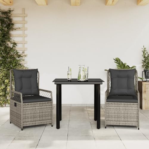 Xichuzi Set Comedor de jardín 3 Piezas con Cojines ratán sintético Gris, Conjunto Mesa Y Sillas Jardin, Mesa Terraza Exterior Y Sillas, Conjunto Terraza, Muebles Jardin Exterior - 3262992