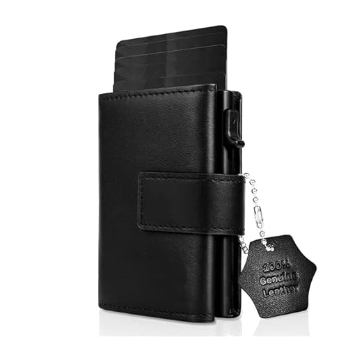 SZWH Schwarze Herren-Geldbörsen aus echtem Leder, Vintage-Handarbeit, Kurze kleine Geldbörse, Kartenhalter mit großer Kapazität, Münzfach niedlich Cover