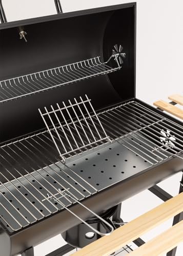 Miniatura 8 de Create Bbq Smokey Barbacoa Ahumadora De Carbón Con Ruedas Negro De Acero Inoxidable, Parrilla Superior, Control De Temperatura, Bandeja Frontral Y Lateral, Fácil De Transportar