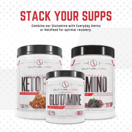 Purus Labs Foundation Series Glutamine | Pure Fermented L Glutamine Powder | for Recovery, Hydration, Volume, & Gut Health | 60 Servings (Unflavored)