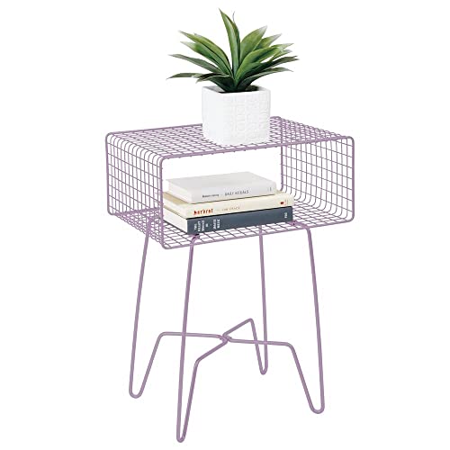 Mdesign Modern Industrial Side Table, Storage Shelf, 2-Tier Metal Minimal End Table, Metallic Caged Grid - Accent Furniture For Living Room, Bedroom, Office, Dorm, Concerto Collection, Light Purple #TOP6