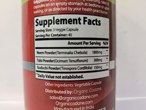 Organic Cadane Neem Leaves Powder 2250Mg,120 Capsules #TOP3