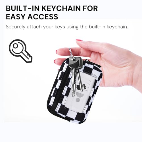 Image of YDF Keychain Wallet for Women Mini Zip Card Holder with ID Window, Coin Purse, Detachable Wristlet, Small Organizer Wallet, Checkered