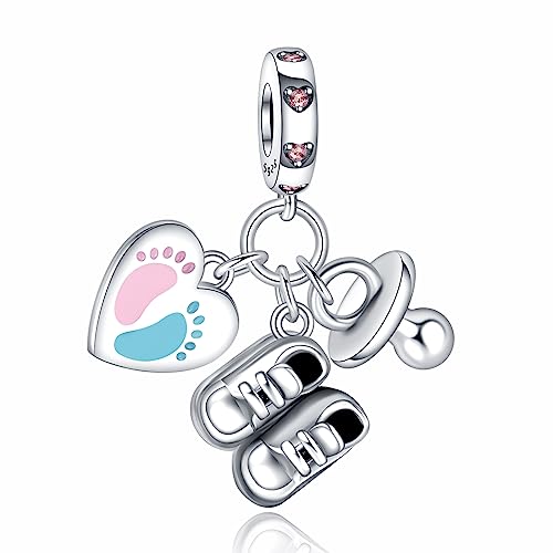 NUNUYAYA Charm Bead Ciondolo in Argento Sterling 925 Baby Footprints Shoes Pacifier Dangle con Zirconia Pendenti Compatibile con Braccialetti e Collane europei,Compleanno di Natale Perline per Donne