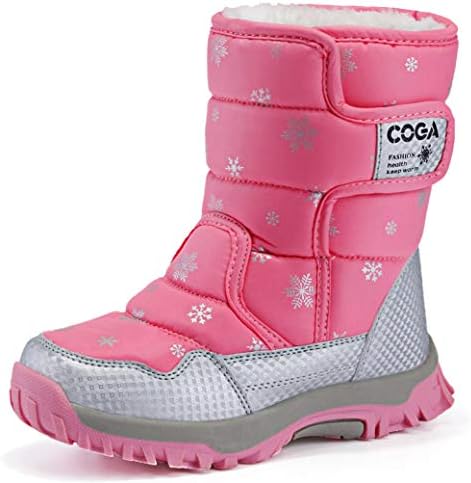 DADAWEN Girls Boys Snow Boots Winter Outdoor Waterproof Slip Resistant Cold Weather Shoes (Toddler/Little Kid/Big Kid) Pink US Size 5 M Big Kid