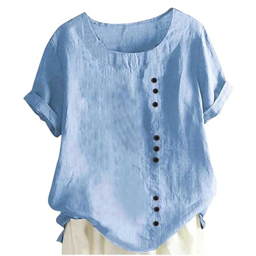 Linen Blouses for Teen Girls Short Sleeve Crewneck Blouse Summer Spring 2025 Tops Casual Trendy Blouses Tunic Shirts