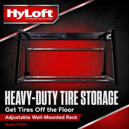 Image of HyLoft 01000 Heavy Duty Adjustable Garage Wall Multi-Tire Rack Storage, Black