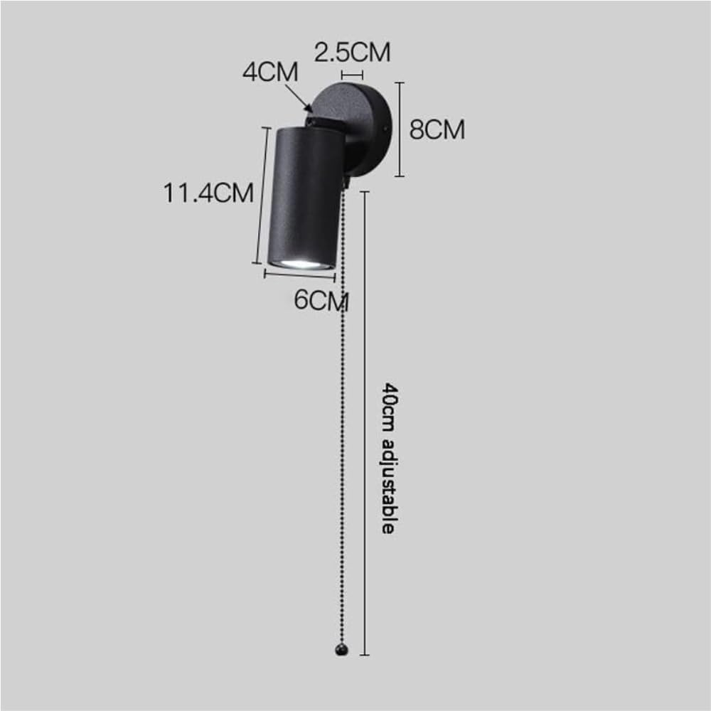 Modern Wall Spotlight Black Metal Adjustable Swivel Pull Chain Reading Light Indoor Wall Lamp for Bedroom Living Room Hallway
