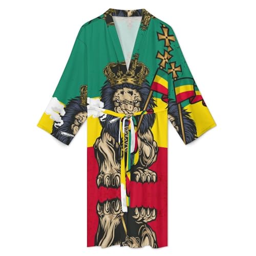 Lion Judah Smoke Mens Robe Soft Lightweight Knee Length Loungewear Spa Bathrobe Long Sleeved Nightgown3