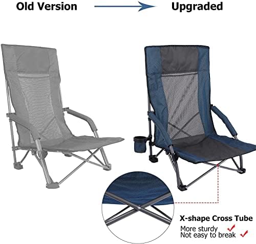 REDCAMP Oversized Folding Low Beach Chairs for Adults with High Back, Portable Lightweight Low Camping Chair for Beach Travel Fishing (Blue (High Back))