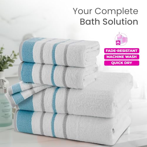Image of Casa Copenhagen, Germany Design - White Bay Super Soft Collection 100% Cotton 6 Piece Towel Set, Includes 2 Bath Towels 2 Hand Towels 2 Washcloths - Grey & Teal