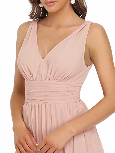 Ever-Pretty Womens Bridesmaid Dress V-Neck Sleeveless A Line Chiffon Floor Length Formal Dress Pink US14