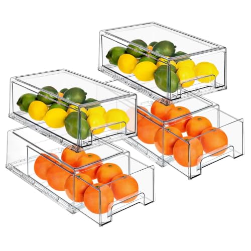 Image of Medium Clear Stackable Pull-Out Organizer Bins - Storage Containers for Kitchen, Pantry, and Bathroom, 13.25” D x 8” W x 5.5” H, 4-Pack