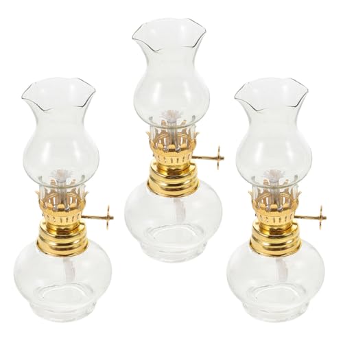 Genérico Lámparas de Aceite Pequeñas de Vidrio Transparente, 3 Piezas Mecha Ajustable, Ideales para Iluminación de Emergencia y Decoración de Interiores, 11,5 CM de Alto