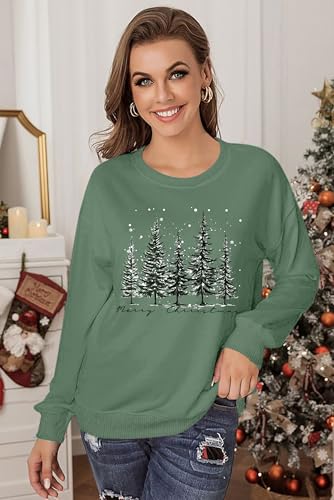 Image of PECHAR Christmas Tree Sweatshirts Women Pine Tree Print Shirts Nature Lover Gift Casual Tee Long Sleeve Xmas Pullover