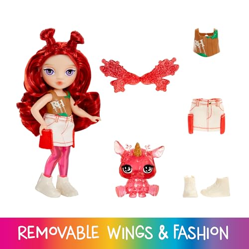 Rainbow High Littles Rainbow Fantasy Fairies + Pet – Apple, Red 5.5" Posable Small Doll & Fantasy Deer Pet with Interchangeable Fairy Wings, Kids Gift 4+ by Rainbow High - Image 3