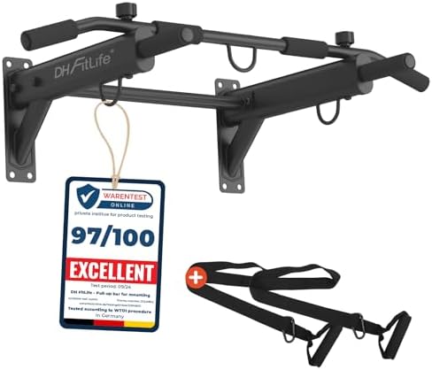 DH FitLife wall mounted pull up bar black 200kg six grips