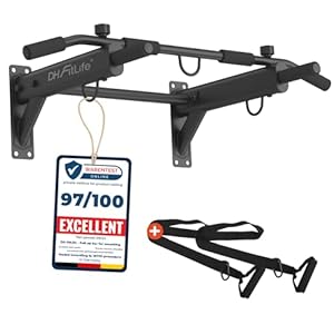 DH FitLife 4-in-1 Pull Up Bar Wall Mounted | Multifunctional Chin-Up Bar with Expansion Anchors for Home Gym | 6 Non-Slip Grips | 3 Hooks for Punch Bag & Suspension Trainer | Supports up to 200 kg
