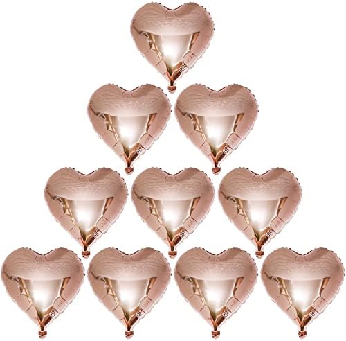 [10 Pack] ADAND Heart Shape Foil Balloons, 18" Mylar Balloons Rainbow Colorful Decoration for Birthday Party/Wedding/Engagement Party/Celebration/Holiday/Party Activities (Rose Gold)