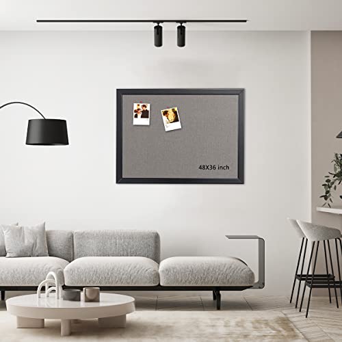 Bulletin Board 36 X 48 Inch, 100% Wood Framed Canvas Cork Board With Grey Fabric, Wall Mounted Notice Board For Home Office School #TOP4