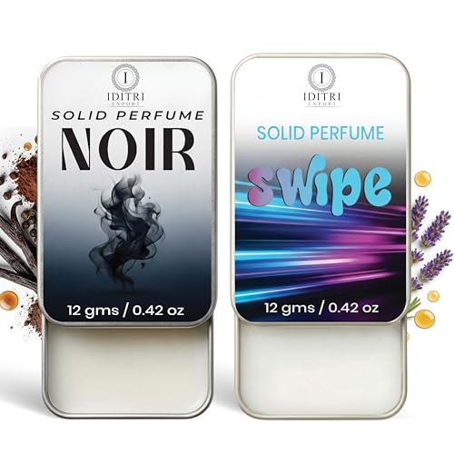Image of IDITRI EXPORT Solid Perfume |Swipe&Noir Alcohol Free Wax Perfume Balm, Long Lasting | Pocket Tin 12g, Pack Of 2| Non Greasy Smooth Glide, Travel Friendly Men And Women Gifts He Or Her