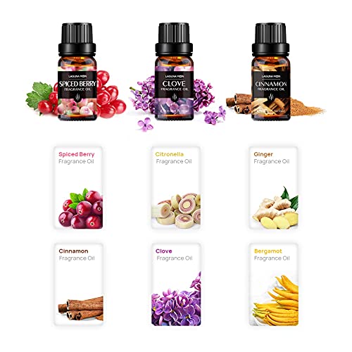 Image of Lagunamoon Fall Essential Oils Set - Spice Fragrance Oils Autumn Gift Set for Diffusers, Home Care, Candle Making Scents, Aromatherapy - Cinnamon, Clove, Citronella, Ginger and Spiced Berries (10mL)