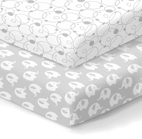 Image of 100% Organic Cotton Fitted Sheets for Graco Pack n Play, Babyletto, Pamo Babe, Hiccapop, Dream on Me, Evenflo, Baby Trend, Hygge Hush Portable/Mini Crib/Playards, Beka Bedside Bassinet 2 Pk