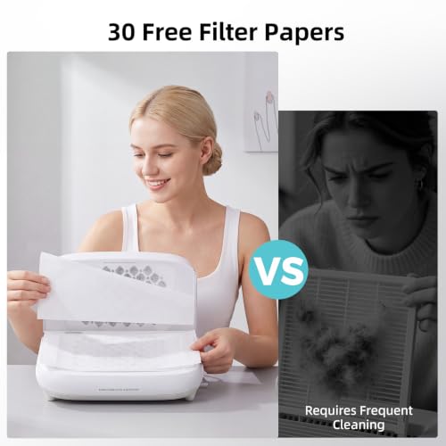 BAWETECH Foldable Nail Dust Collector, 360° Dual-Turbo Suction 14700RPM & 2800PA with Stepless Speed Control & 30 Pcs Filter Papers, Professional Dust Collector Nail Tech for Home Salon (White) — view 4