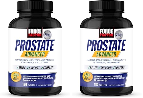 Force Factor Prostate Advanced, Health Supplement for Men for Reducing Nighttime Bathroom Trips, Bladder & Urinary Relief, with Saw Palmetto, Beta-Sitosterol, 180 Tablets, (Pack of 2)