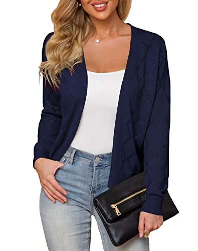 Women's Cardigan Sweaters Lightweight Open Front Long Sleeve Hollow Out (S-2X)