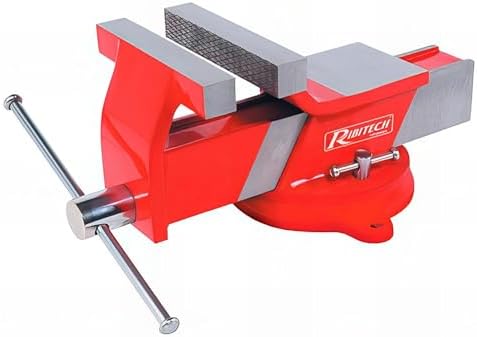 Ribimex Schraubstock aus Stahl, Spannweite 100 mm, mit drehbarer Basis und unabhängigem Verriegelungssystem, verchromte Stahlspindel und Griff, stabile Befestigung für Präzisionsar