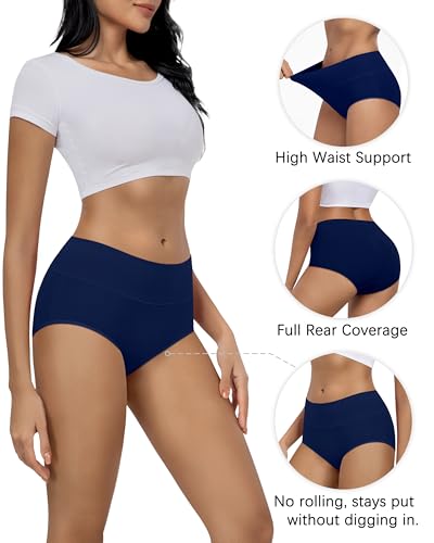 Image of MIRITY Women's High Waist Cotton Underwear - Soft Full Coverage Briefs with Double-Layer Waistedband