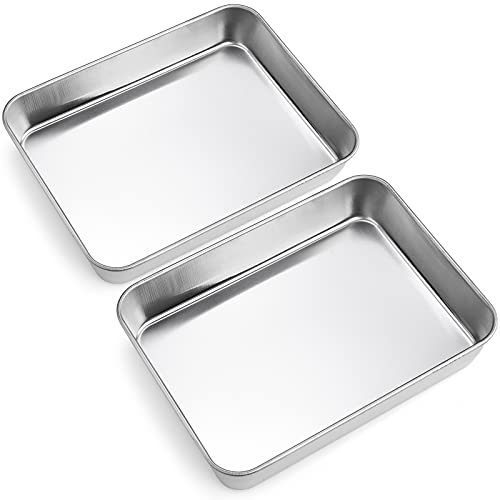 Joyfair Small Baking Tray Set of 2, Stainless Steel Baking Sheet Pans, Deep Cake Tins/Rectangle bakeware for Cake Brownie Lasagna Casserole, 23x17x5cm, Heavy Duty, Matte Finish& Dishwasher Safe