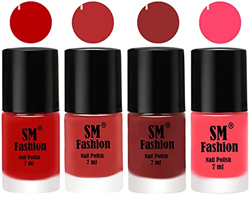 Image of Nail Polish Combo Set (Pack of 4) Quick Dry Gel Finish Nail Paint | Red,Coral Pink ,Jam,Pink | 7 ml Each