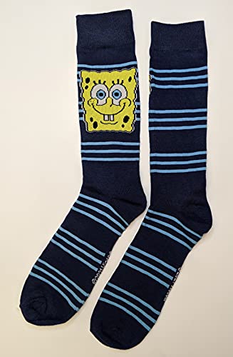 Nickelodeon Striped SpongeBob and Patrick Star Men's Crew Socks Two Pair Pack3